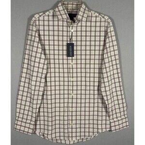 NWT Mizzen Main Leeward Shirt Mens S Trim Fit White Burgundy Plaid Performance
